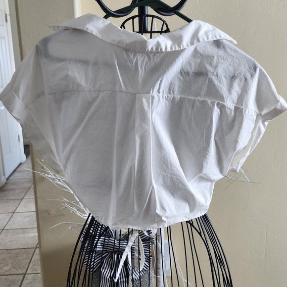 Zara White Wrap Tie Button-Up Short Sleeve Crop Top Women's Size Small - Picture 8 of 8